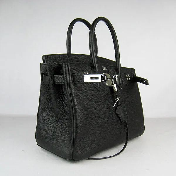 Trendy Inspired Hermes Birkin 30cm Togo Leather Handbags Black Silver