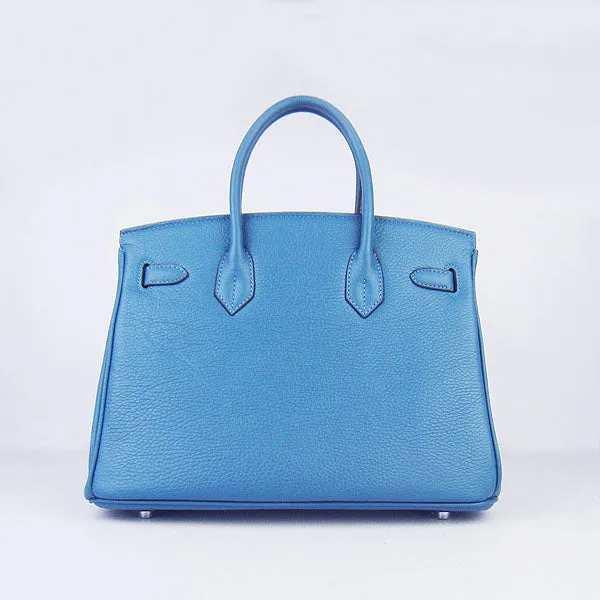 Trendy Inspired Hermes Birkin 30cm Togo Leather Handbags Blue Silver