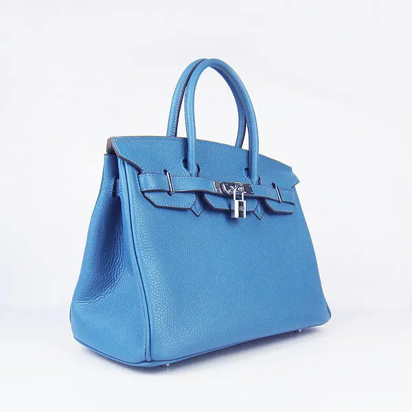 Trendy Inspired Hermes Birkin 30cm Togo Leather Handbags Blue Silver