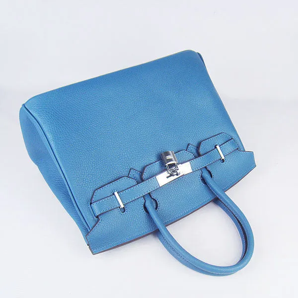 Trendy Inspired Hermes Birkin 30cm Togo Leather Handbags Blue Silver