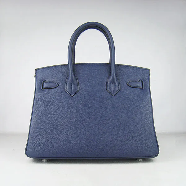 Trendy Inspired Hermes Birkin 30cm Togo Leather Handbags Dark Blue Silver
