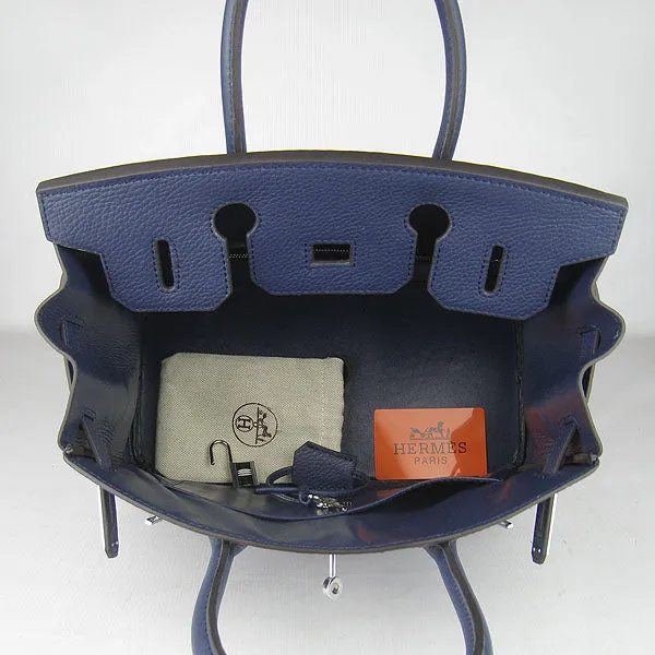 Trendy Inspired Hermes Birkin 30cm Togo Leather Handbags Dark Blue Silver