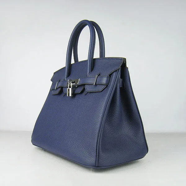 Trendy Inspired Hermes Birkin 30cm Togo Leather Handbags Dark Blue Silver