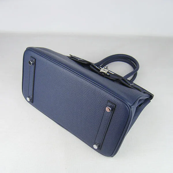 Trendy Inspired Hermes Birkin 30cm Togo Leather Handbags Dark Blue Silver