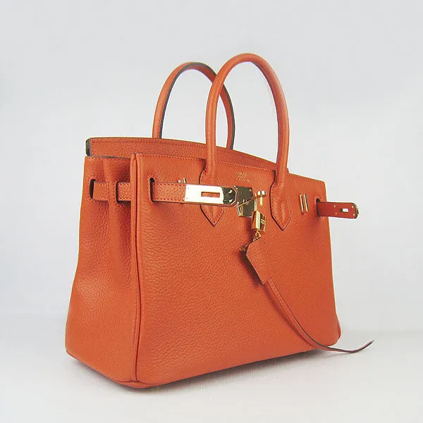 Trendy Inspired Hermes Birkin 30cm Togo Leather Handbags Orange Golden