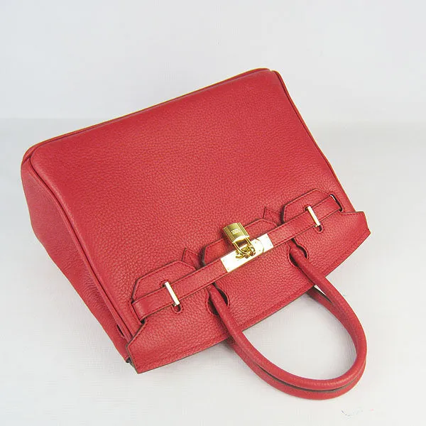 Trendy Inspired Hermes Birkin 30cm Togo Leather Handbags Red Golden