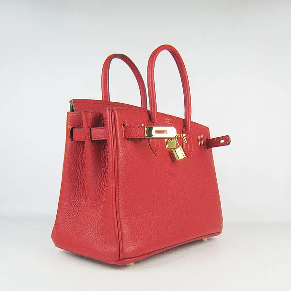 Trendy Inspired Hermes Birkin 30cm Togo Leather Handbags Red Golden