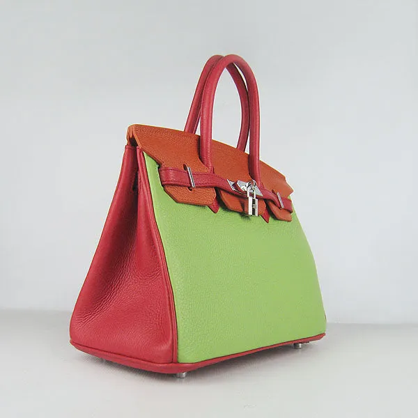 Trendy Inspired Hermes Birkin 30cm Togo Leather Handbags Red/orange/green Silver