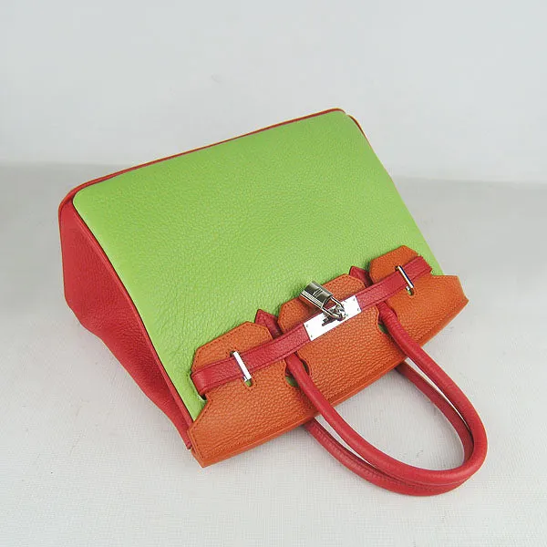 Trendy Inspired Hermes Birkin 30cm Togo Leather Handbags Red/orange/green Silver
