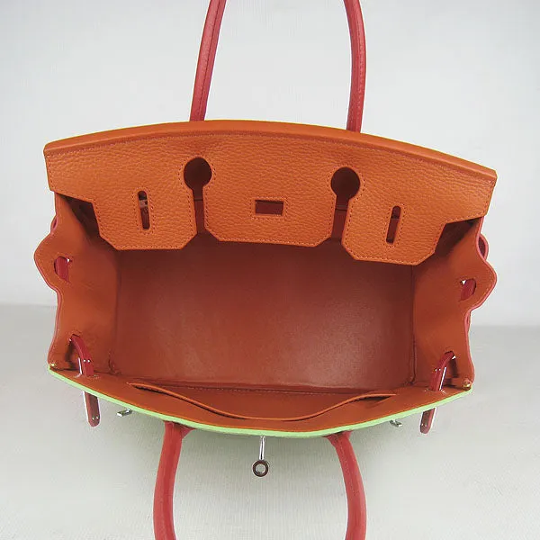 Trendy Inspired Hermes Birkin 30cm Togo Leather Handbags Red/orange/green Silver