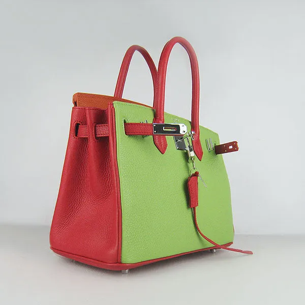 Trendy Inspired Hermes Birkin 30cm Togo Leather Handbags Red/orange/green Silver
