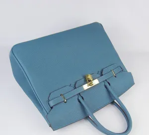 Trendy Inspired Hermes Birkin 35cm Cattle Skin Vein Handbags Blue Golden