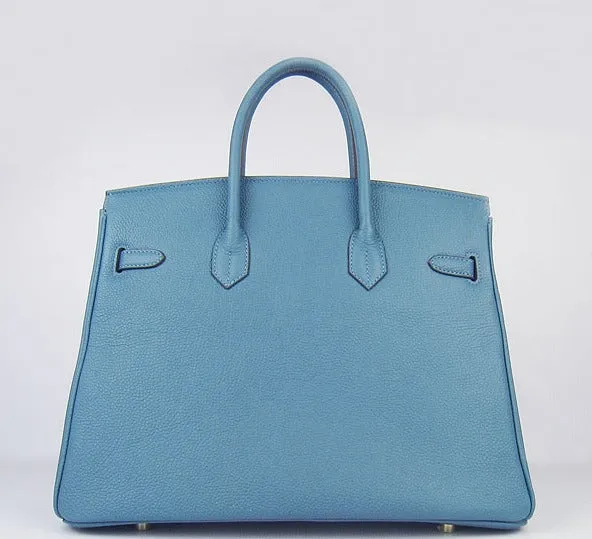 Trendy Inspired Hermes Birkin 35cm Cattle Skin Vein Handbags Blue Golden