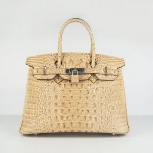 Trendy Inspired Hermes Birkin 35cm Crocodile Head Veins Handbags Earth Yellow Silver