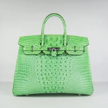 Trendy Inspired Hermes Birkin 35cm Crocodile Head Veins Handbags Green Silver