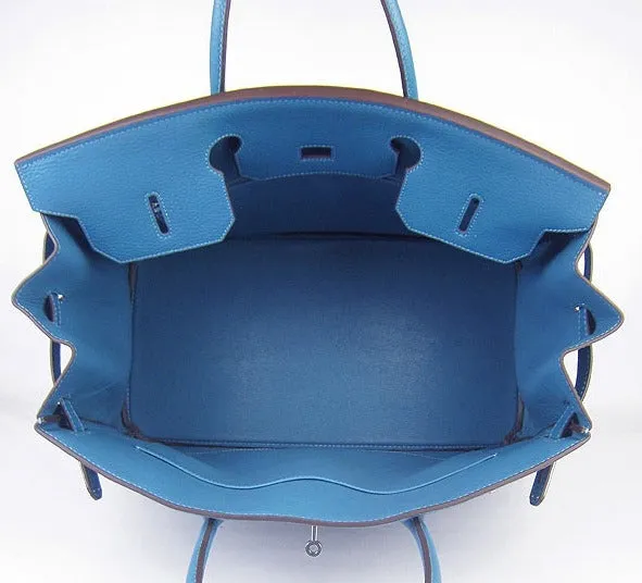 Trendy Inspired Hermes Birkin 35cm Togo Leather Handbags 6099 Blue Silver
