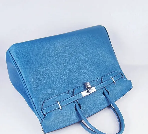 Trendy Inspired Hermes Birkin 35cm Togo Leather Handbags 6099 Blue Silver