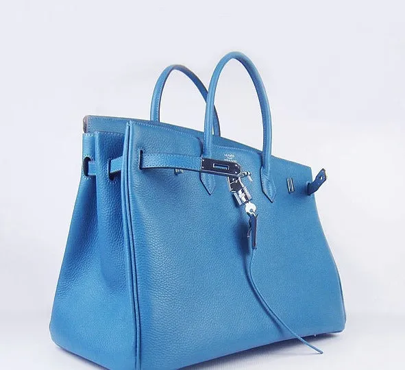 Trendy Inspired Hermes Birkin 35cm Togo Leather Handbags 6099 Blue Silver
