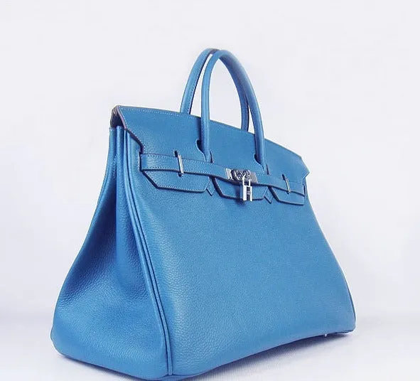 Trendy Inspired Hermes Birkin 35cm Togo Leather Handbags 6099 Blue Silver