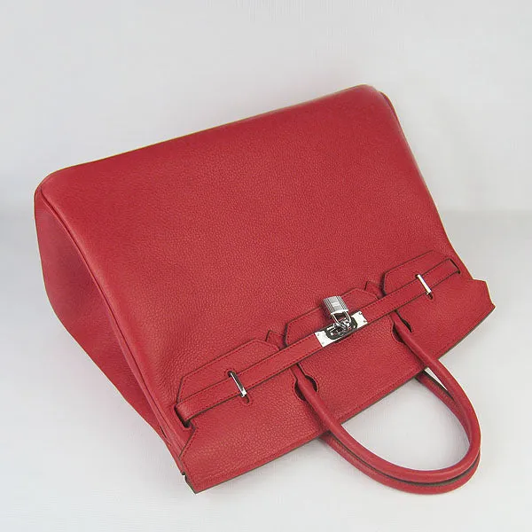 Trendy Inspired Hermes Birkin 35cm Togo Leather Handbags 6099 Red Silver