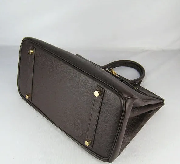 Trendy Inspired Hermes Birkin 35cm Togo Leather Handbags Dark Coffee Golden