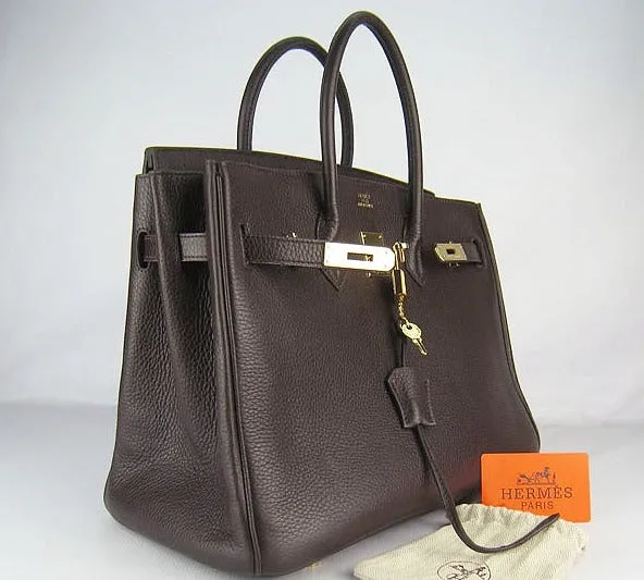 Trendy Inspired Hermes Birkin 35cm Togo Leather Handbags Dark Coffee Golden
