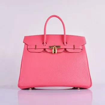 Trendy Inspired Hermes Birkin 35cm Togo Leather Handbags Lip Pink Golden