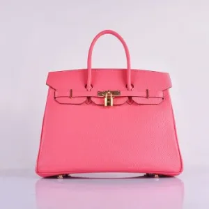 Trendy Inspired Hermes Birkin 35cm Togo Leather Handbags Lip Pink Golden