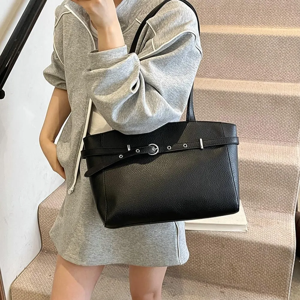 Trendy Y2k Tote Bag for Women 2025 Large Casual Shoulder Bags PU Leather Buckle Belt Handbags Top Handle Work Purses