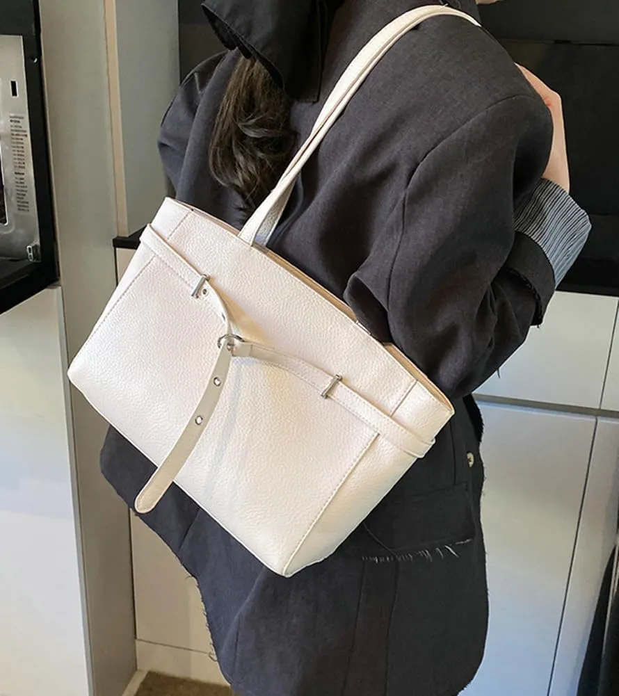 Trendy Y2k Tote Bag for Women 2025 Large Casual Shoulder Bags PU Leather Buckle Belt Handbags Top Handle Work Purses