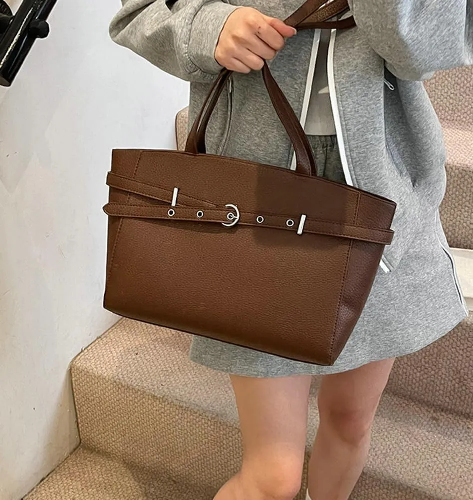 Trendy Y2k Tote Bag for Women 2025 Large Casual Shoulder Bags PU Leather Buckle Belt Handbags Top Handle Work Purses