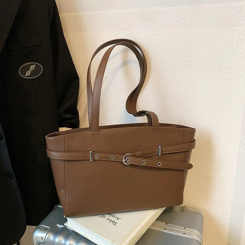 Trendy Y2k Tote Bag for Women 2025 Large Casual Shoulder Bags PU Leather Buckle Belt Handbags Top Handle Work Purses