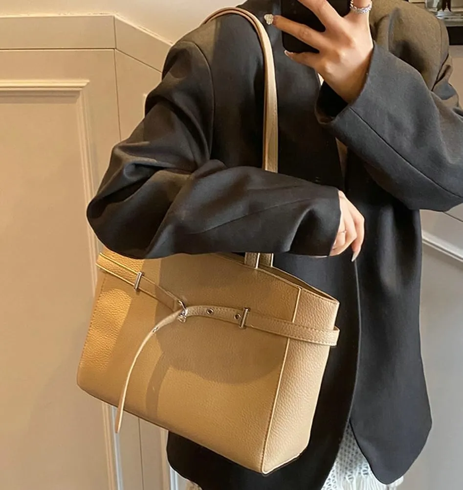 Trendy Y2k Tote Bag for Women 2025 Large Casual Shoulder Bags PU Leather Buckle Belt Handbags Top Handle Work Purses