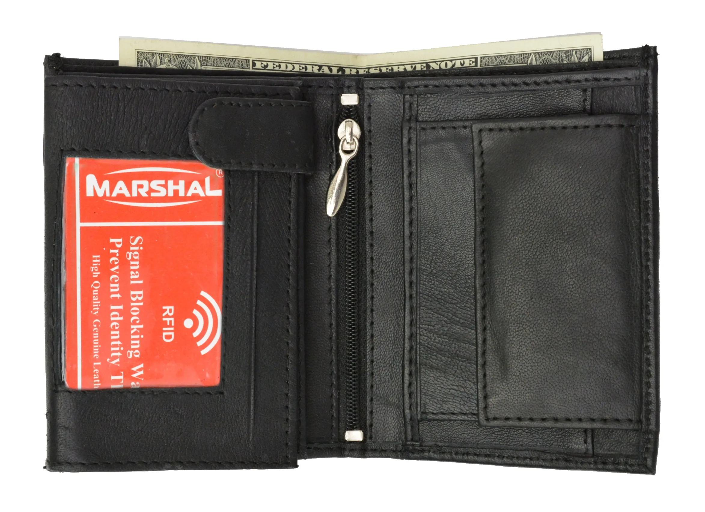 Trifold Billfold RFID Blocking Cowhide Leather Wallet for Men 10 Card Slots 2 ID Windows with Coin Pocket