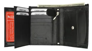 Trifold Billfold RFID Blocking Cowhide Leather Wallet for Men 10 Card Slots 2 ID Windows with Coin Pocket