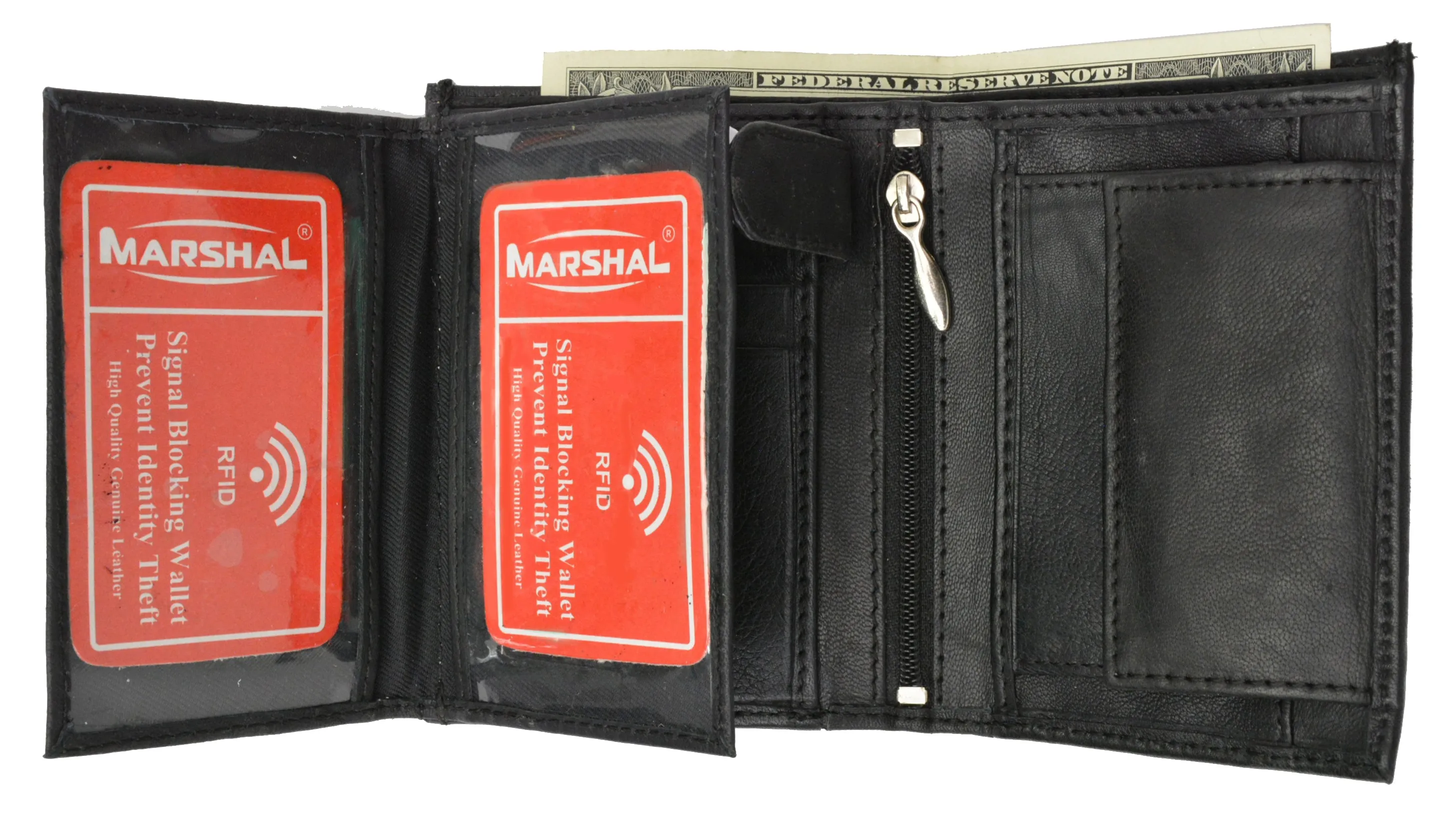 Trifold Billfold RFID Blocking Cowhide Leather Wallet for Men 10 Card Slots 2 ID Windows with Coin Pocket