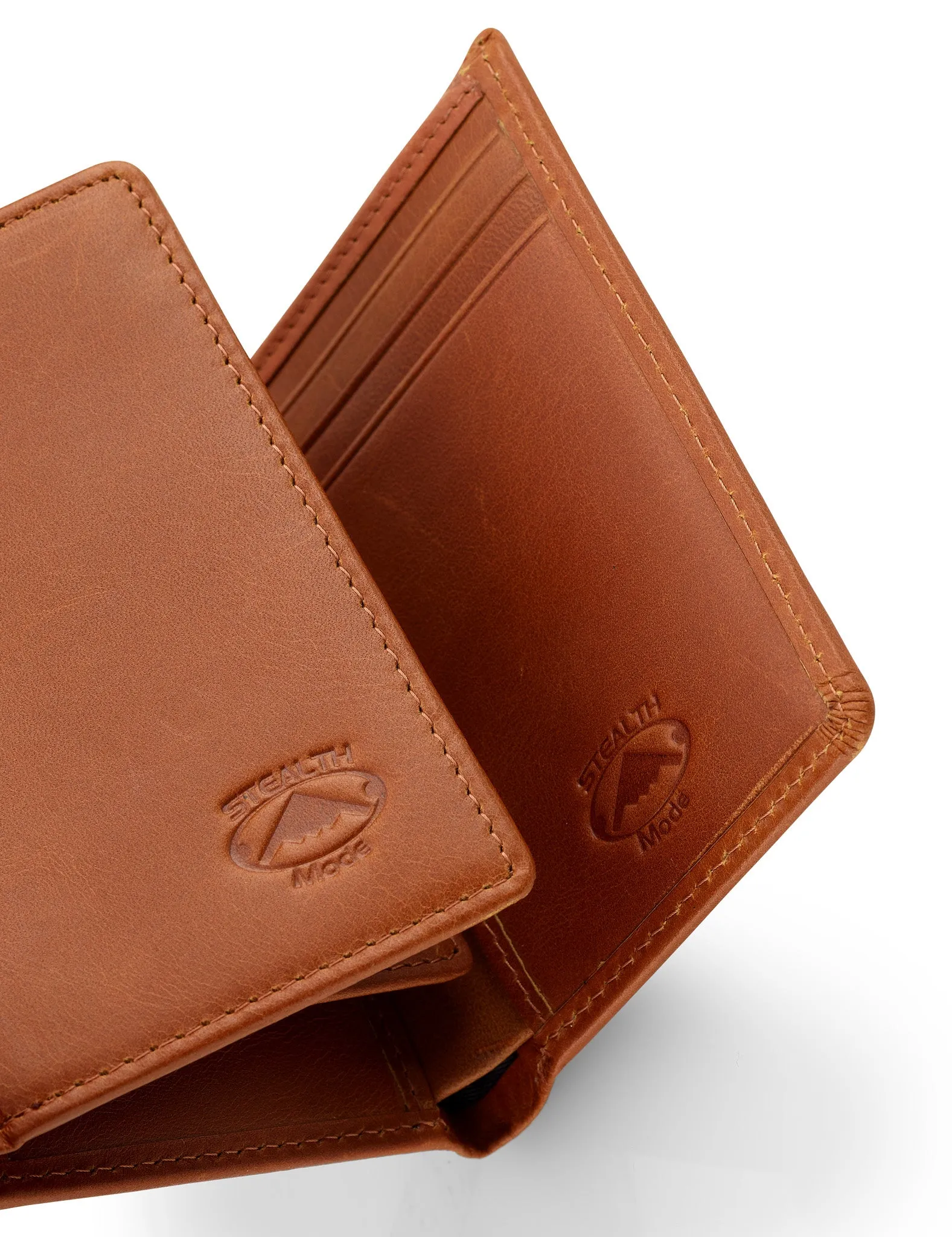 Trifold Leather Wallet for Men with ID Holder and RFID Blocking (Light Brown)