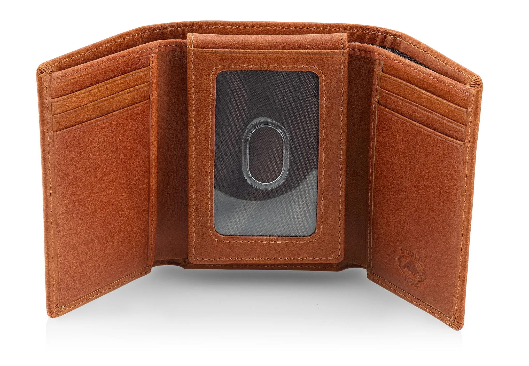 Trifold Leather Wallet for Men with ID Holder and RFID Blocking (Light Brown)