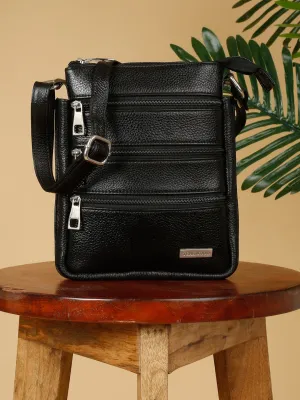 Unisex Black Leather Sling Bag