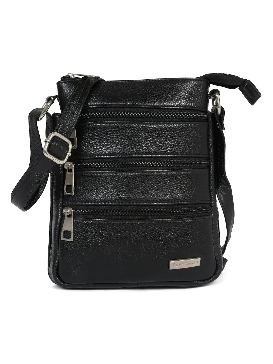 Unisex Black Leather Sling Bag