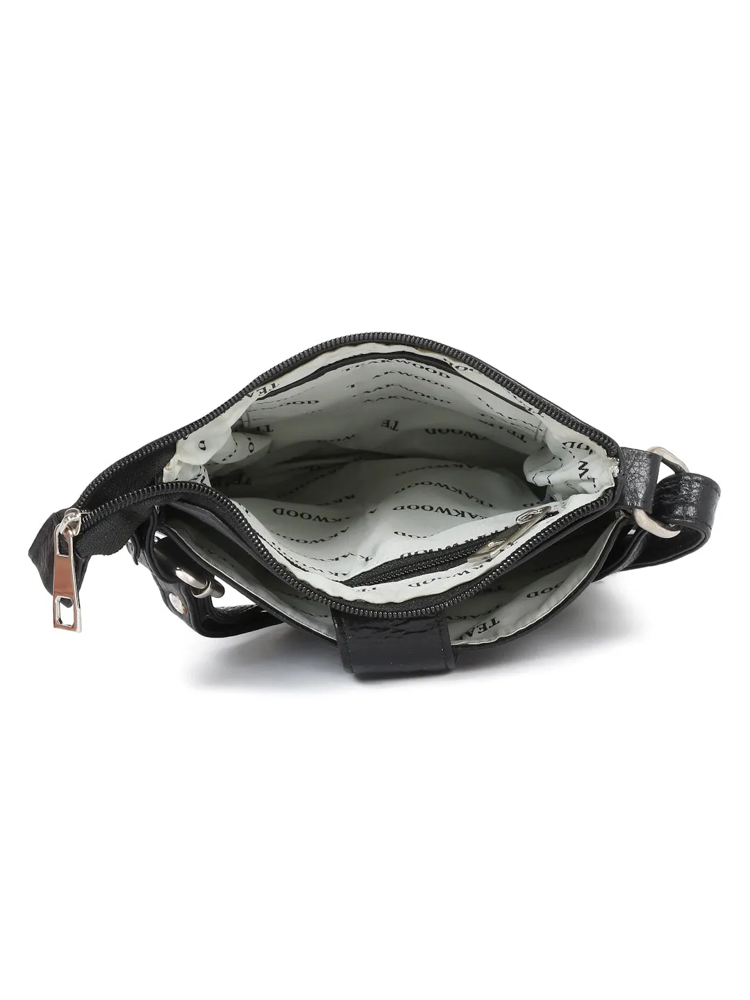 Unisex Black Leather Sling Bag