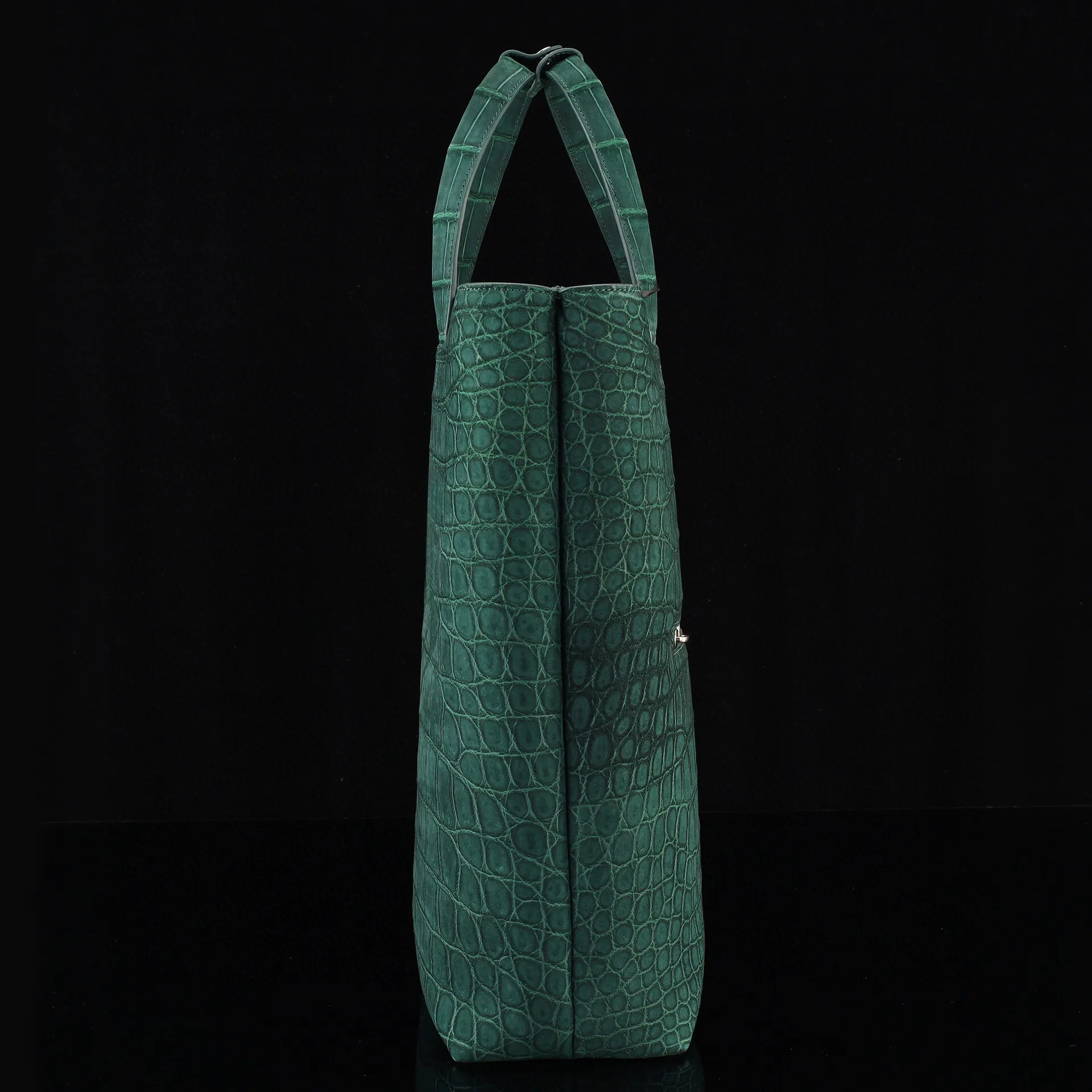 Unisex Sanded Genuine Crocodile Skin Leather Large Shopper Hobo Tote Bags Dark Green