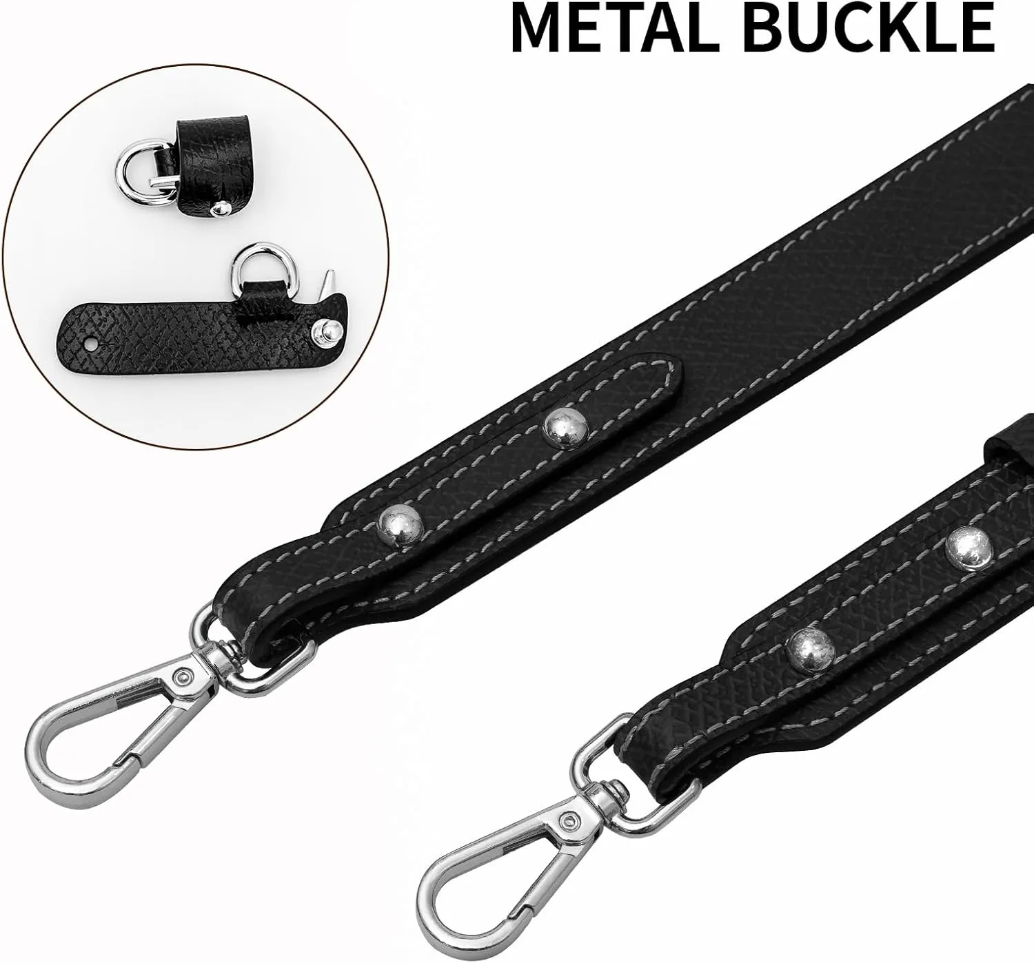 Upgraded Leather Mini Bag Strap, Adjustable Crossbody Replacement Strap, Anti-Slip Shoulder Strap with Buckles, Compatible with Longchamp Handbags & Mini Bags-Black L
