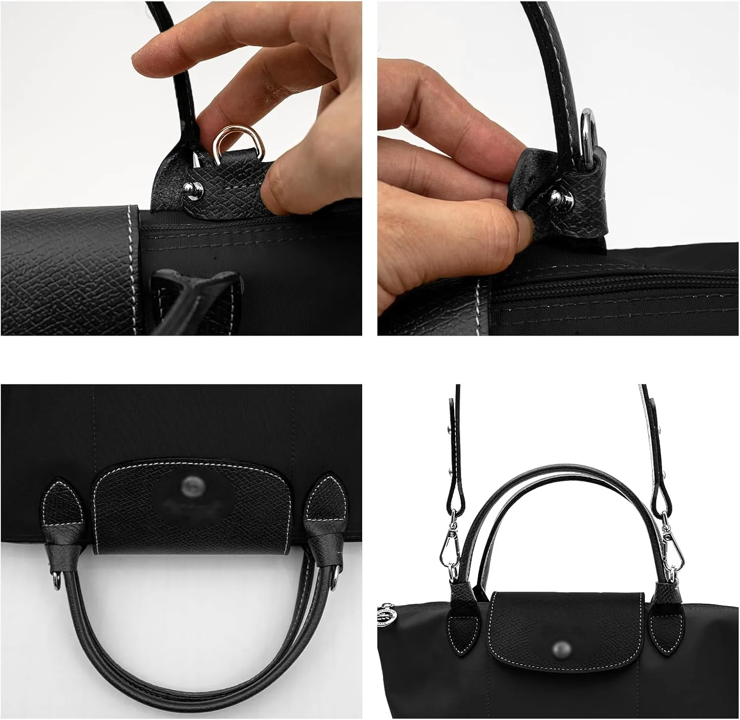 Upgraded Leather Mini Bag Strap, Adjustable Crossbody Replacement Strap, Anti-Slip Shoulder Strap with Buckles, Compatible with Longchamp Handbags & Mini Bags-Black L