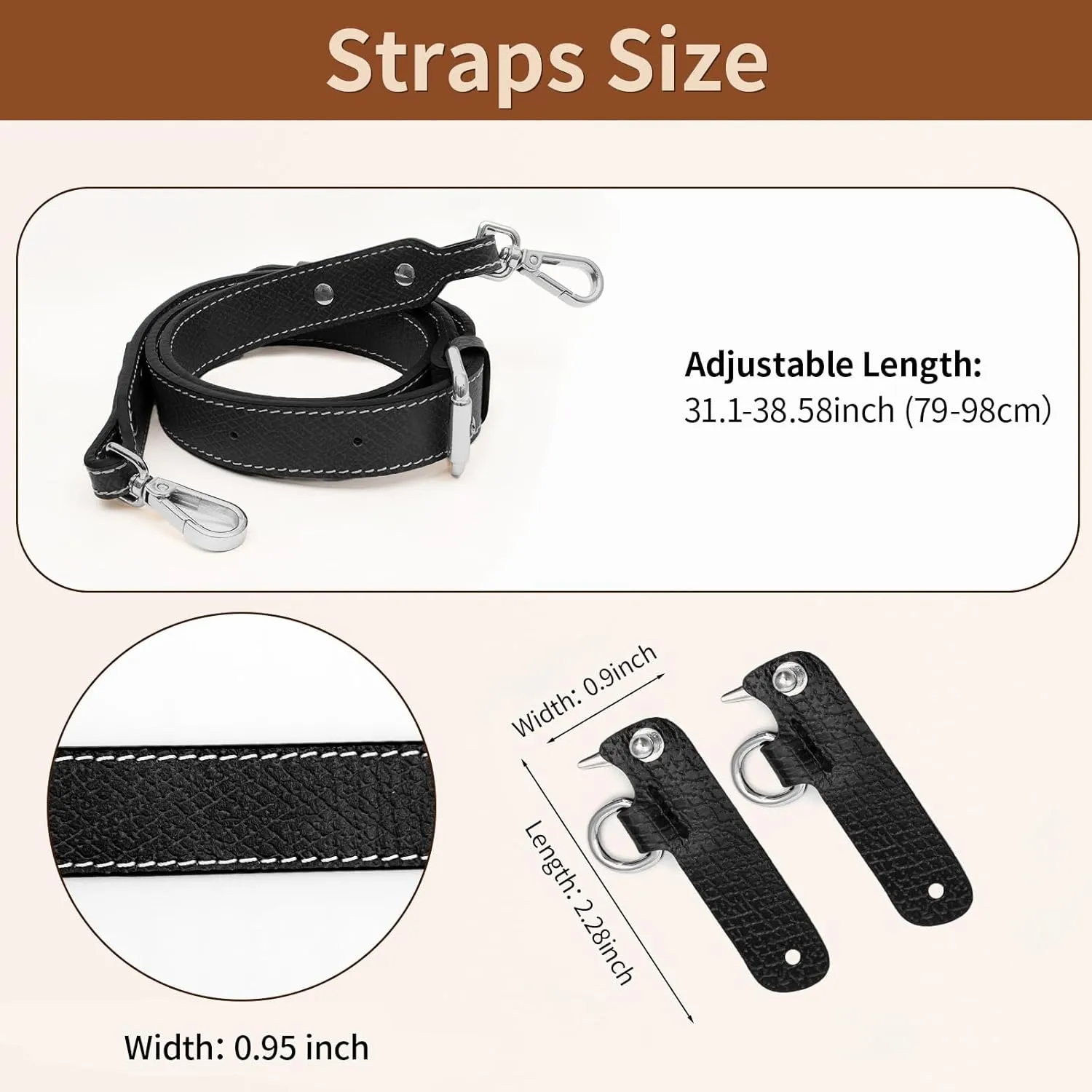 Upgraded Leather Mini Bag Strap, Adjustable Crossbody Replacement Strap, Anti-Slip Shoulder Strap with Buckles, Compatible with Longchamp Handbags & Mini Bags-Black L