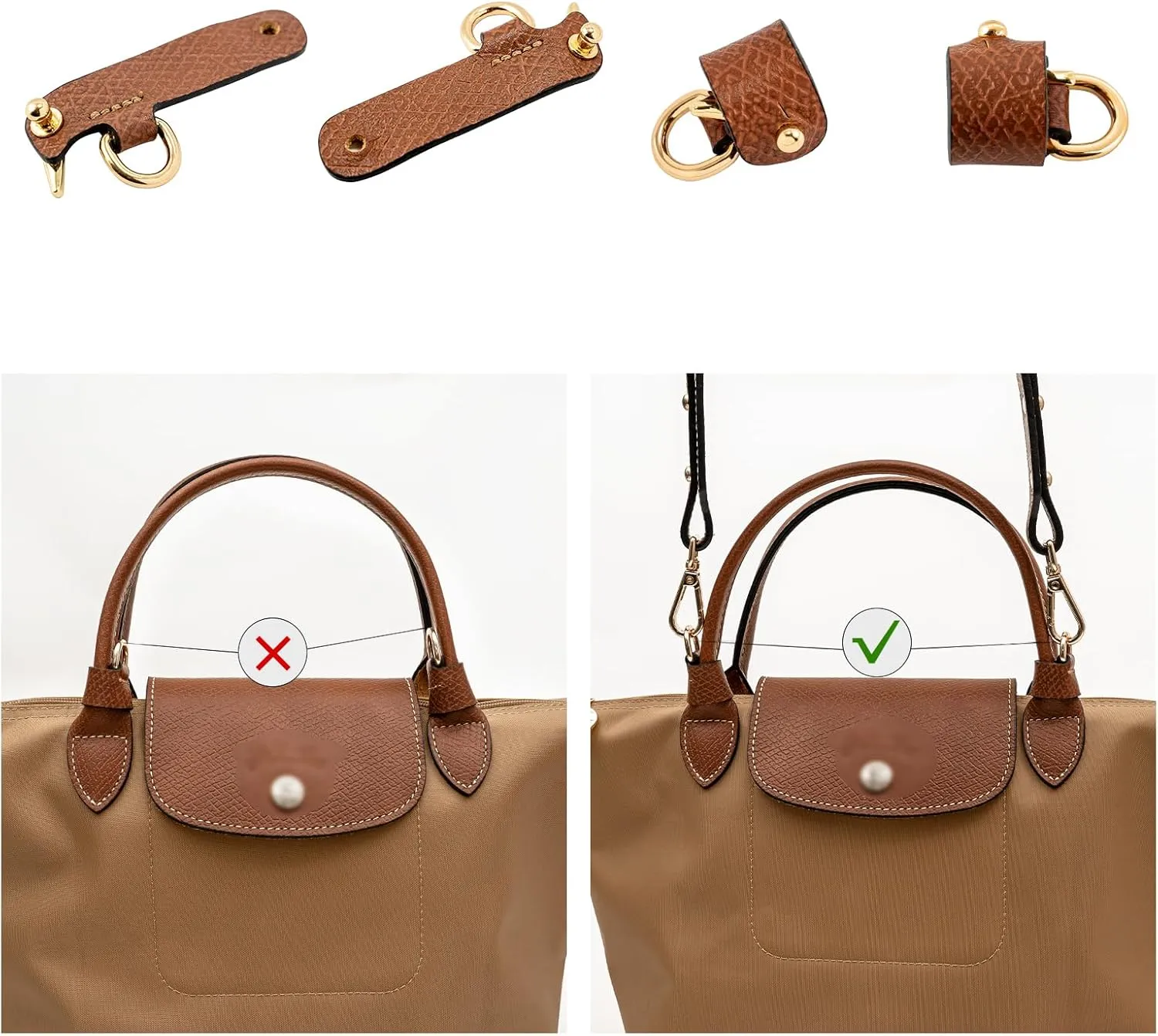 Upgraded Leather Mini Bag Strap, Adjustable Crossbody Replacement Strap, Anti-Slip Shoulder Strap with Buckles, Compatible with Longchamp Handbags & Mini Bags-Brown L