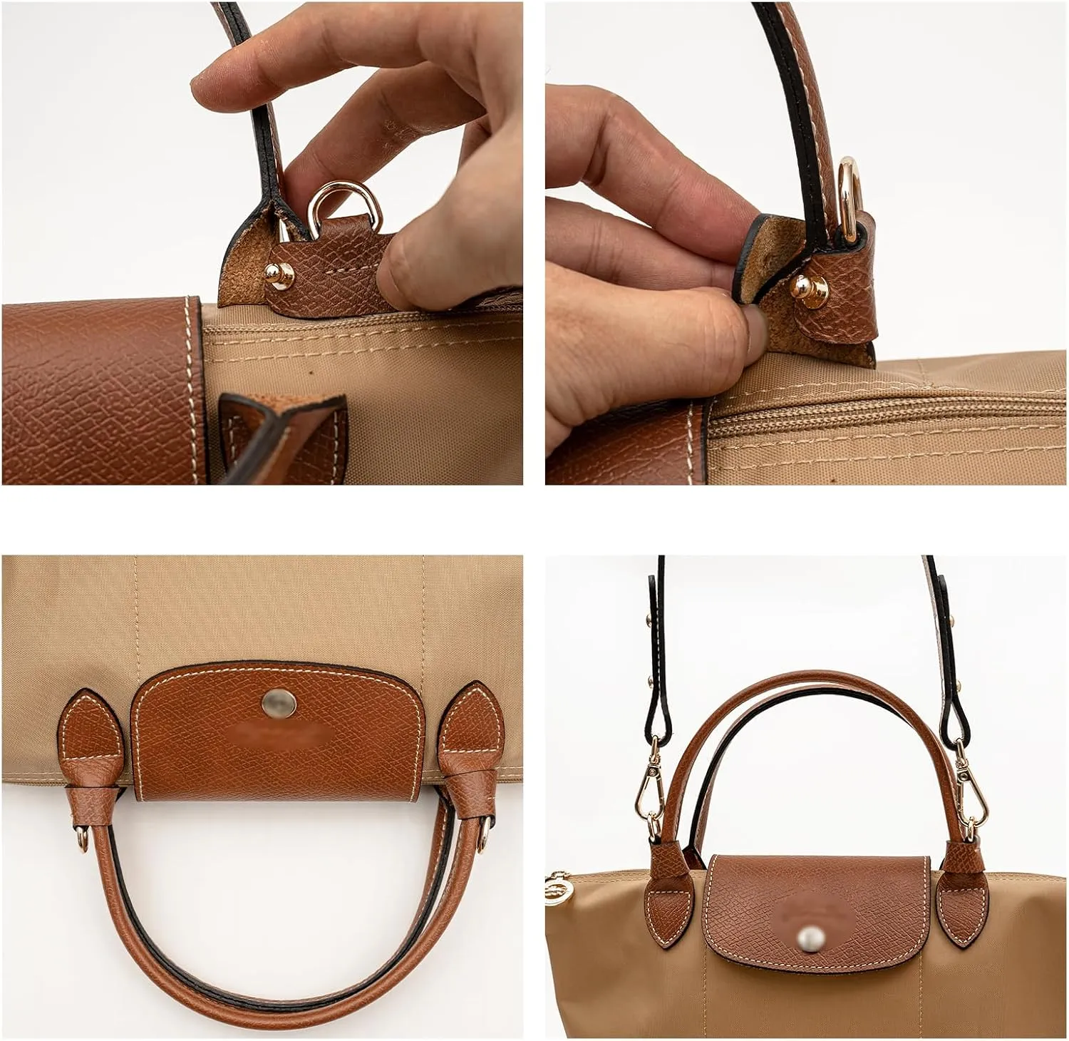 Upgraded Leather Mini Bag Strap, Adjustable Crossbody Replacement Strap, Anti-Slip Shoulder Strap with Buckles, Compatible with Longchamp Handbags & Mini Bags-Brown L