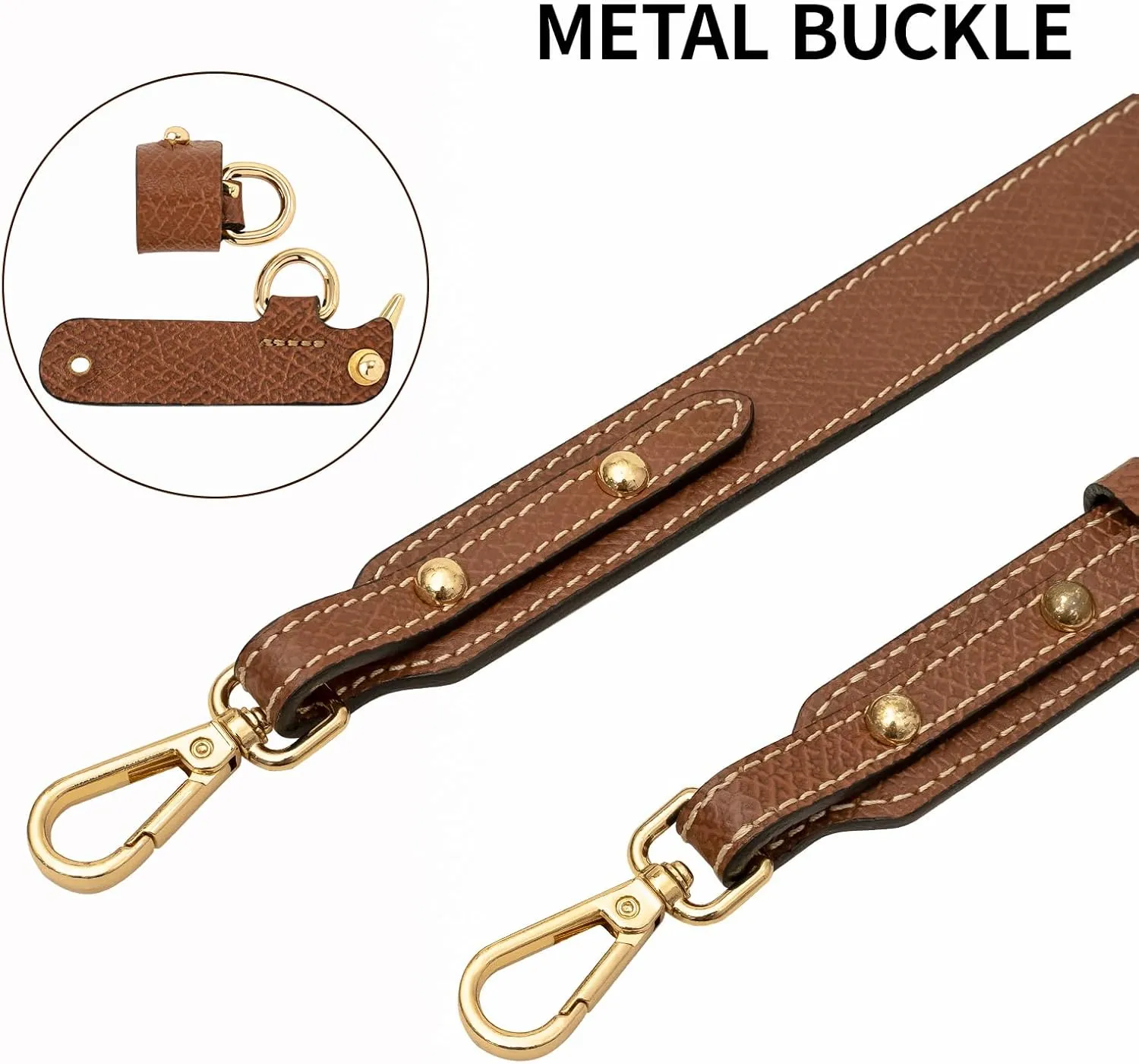 Upgraded Leather Mini Bag Strap, Adjustable Crossbody Replacement Strap, Anti-Slip Shoulder Strap with Buckles, Compatible with Longchamp Handbags & Mini Bags-Brown L
