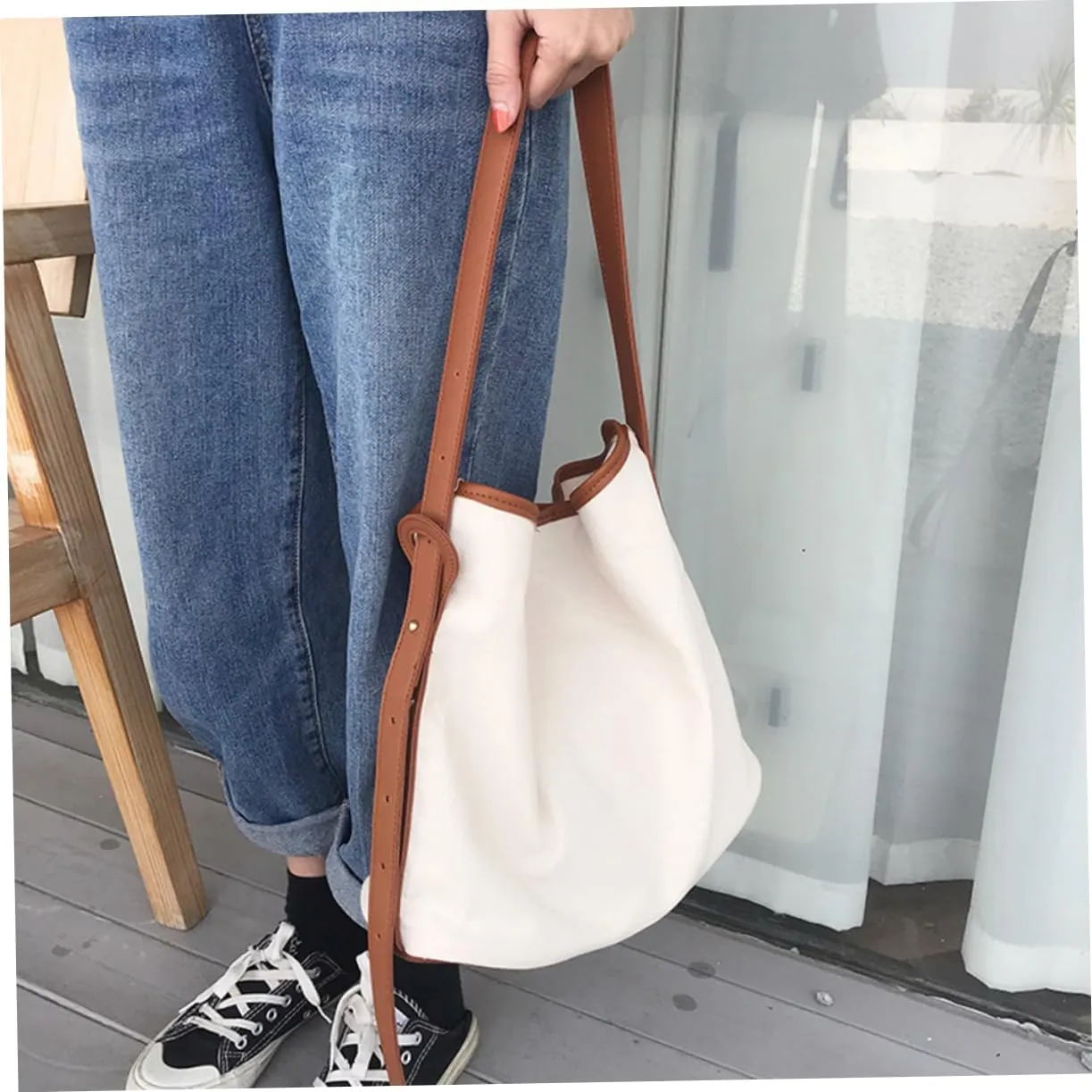 VALICLUD Pack of 2 Shoulder Bags for Women Shoulder Bags for Women Bucket Bag Canvas Bag Women's Canvas Bag Shoulder Bags High Capacity Miss Black, brown, Sports