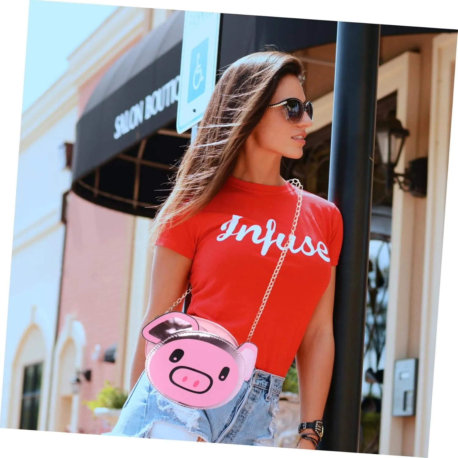 VALICLUD Pack of 3 Women's Shoulder Bags Sash Bags for Women for Hanging Cute Shoulder Bags Shoulder Bags for Girls Funny Pig Chain Bag Shopping Bag Small Round Bag Wild, Rosax2st, briefcase